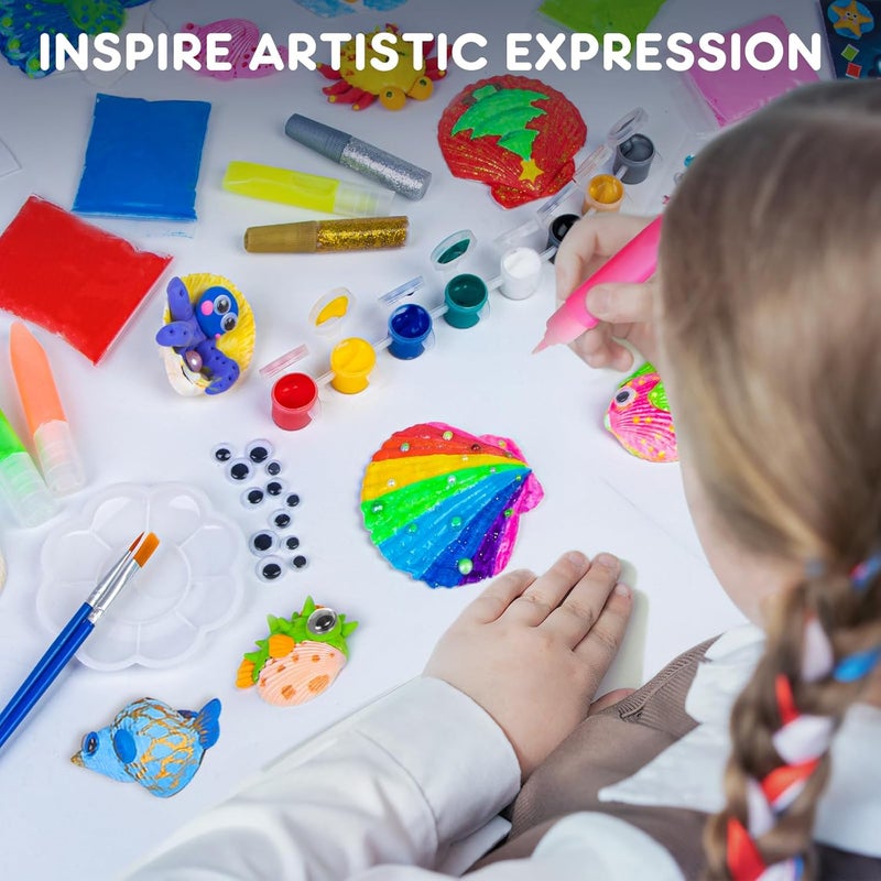 EPUMP Shell Painting Kit for Kids - Glow in The Dark Arts and Crafts Supplies Kits for Girls Boys - Kids Activities Creative Art Set Birthday Gifts DIY Paint Toys for Age 6 7 8 9 10 11 12 Years Old - Image 3